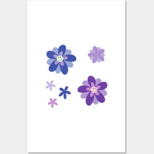 Bright and Cheerful Flower Smiley Face pack - blue Posters and Art